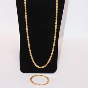 Trifari Gold Plated Matching Flat Byzantine Chain Necklace and Bracelet